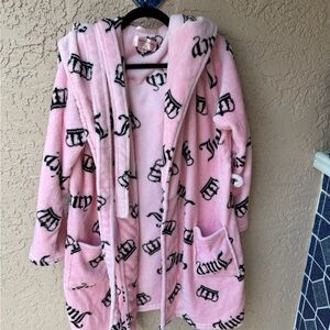 Juicy Couture Pink Plush Hooded Robe with Black Script